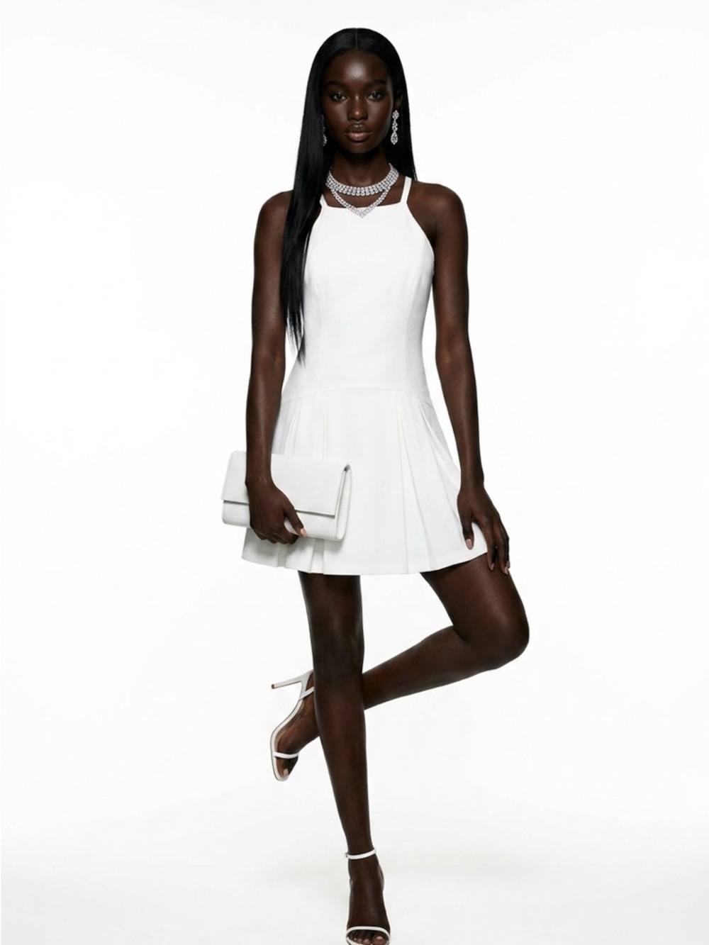 TRINA TURK | Cutout Back Pleat Front White Mini Dress Women’s Size 0